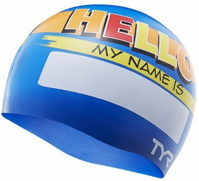 TYR Hello My Name Is Junior Swimming Cap(Blue, Pack of 1)