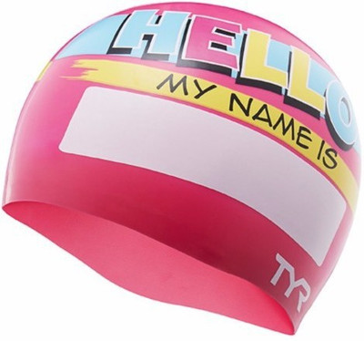 

TYR Hello My Name Is Junior Swimming Cap(Pink, Pack of 1)