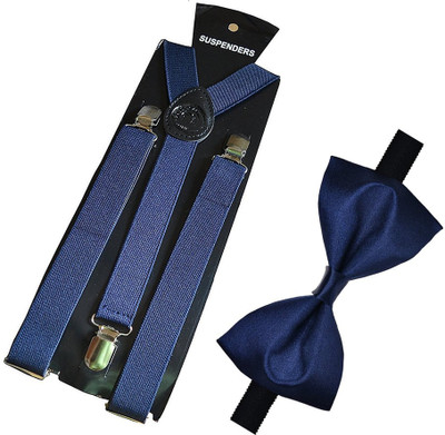 Qtsy Navy Blue Suspender And Bow Solid Men Tie(Pack of 2) Flipkart