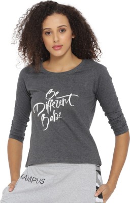 CAMPUS SUTRA Casual 3/4 Sleeve Printed Women Grey Top
