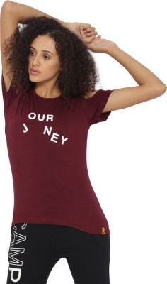 CAMPUS SUTRA Casual Short Sleeve Printed Women Maroon Top