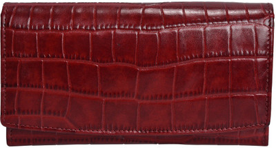 

FT Women Casual Maroon Genuine Leather Wallet(14 Card Slots), Black;red
