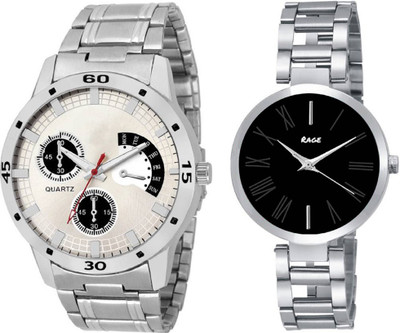 

Rage Enterprise New Designer Black & White Dial Couple Combo Set Of 2 Boys & Girls Watch - For Men & Women