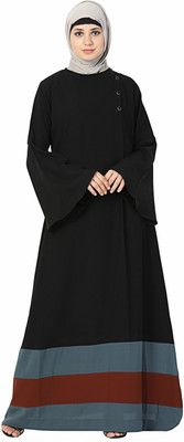 FORELEVY Polyester Solid Abaya(Black)