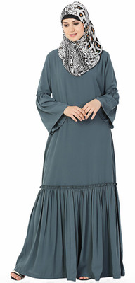FORELEVY Polyester Solid Abaya(Grey)