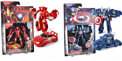 

HALO NATION Captain America and IronMan Transformation Deformation Car Truck Avengers Age of Ultron Action Figure Transformers Toy(Blue, Red)
