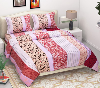 Astra 150 TC Polycotton Double 3D Printed Bedsheet(Pack of 1, Pink)