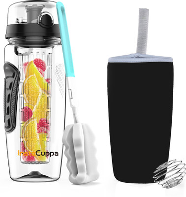 

InstaCuppa Fruit Infuser Water Bottle with Free Weight Loss & Detox Recipes eBook & Anti-Sweat Neoprene Sleeve 1000 ml Sipper(Pack of 6, Black)