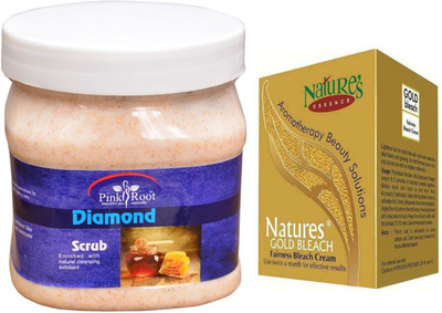 

Pink Root Diamond Scrub 500ml, Nature's Essence Gold Bleach 43g(Set of 2)