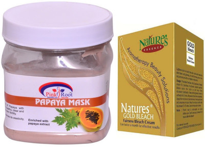 

Pink Root Papaya Mask 500ml, Nature's Essence Gold Bleach 43g(Set of 2)