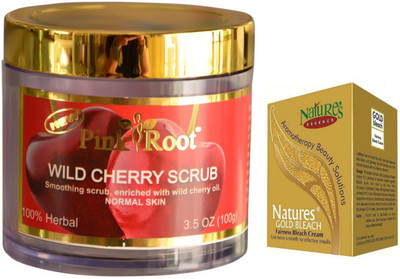 

Pink Root Wild Cherry Scrub 100gm, Nature's Essence Gold Bleach 43g(Set of 2)