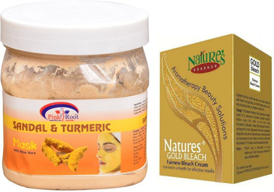 

Pink Root Sandal & Turmeric Mask 500ml, Nature's Essence Gold Bleach 43g(Set of 2)
