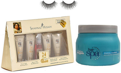 

studio Of Eyelashes, Shahnaz Husain 24 Carat Gold Facial & Loreal Spa Vitalizing Cream bath Hair Mask Cream 490gm(Set of 3)
