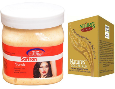 

Pink Root Saffron Scrub 500ml, Nature's Essence Gold Bleach 43g(Set of 2)