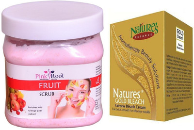 

Pink Root Fruit Scrub 500ml, Nature's Essence Gold Bleach 43g(Set of 2)