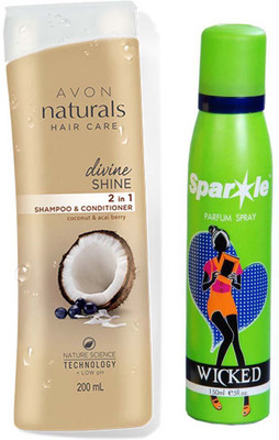 

Avon Anew naturals divine shine shampoo & conditioner 200 ml With one sparkle perfume spray 150 ml(Set of 2)