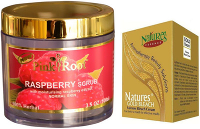 

Pink Root Raspberry Scrub 100gm, Nature's Essence Gold Bleach 43g(Set of 2)