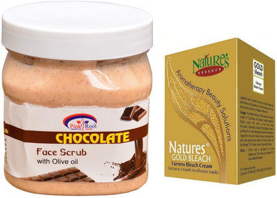 

Pink Root Chocolate Scrub 500ml, Nature's Essence Gold Bleach 43g(Set of 2)