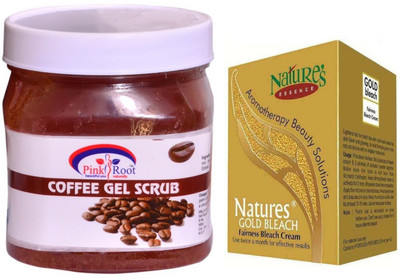 

Pink Root Coffee Gel Scrub 500ml, Nature's Essence Gold Bleach 43g(Set of 2)