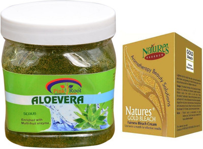 

Pink Root Aloe Vera Scrub 500ml, Nature's Essence Gold Bleach 43g(Set of 2)