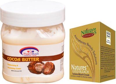 

Pink Root Cocoa Butter Cream 500ml, Nature's Essence Gold Bleach 43g(Set of 2)