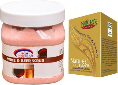

Pink Root Wine & Beer Scrub 500ml, Nature's Essence Gold Bleach 43g(Set of 2)
