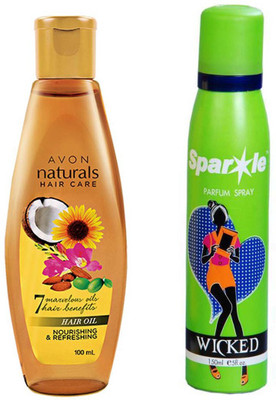 

Avon Anew Naturals nourishing & refreshing hair oil 100 ml With one sparkle perfume spray 150 ml(Set of 2)