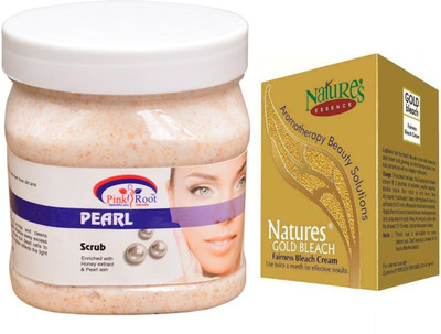 

Pink Root Pearl Scrub 500ml, Nature's Essence Gold Bleach 43g(Set of 2)