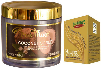 

Pink Root Coconut Scrub 100gm, Nature's Essence Gold Bleach 43g(Set of 2)
