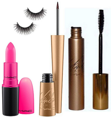 

Professional kit Of Eyelashes,Mac Mariah Carey Mascara& Liquid Last Eyeliner with Matte Finish Longlasting Lipstick (candy yum yum )(Set of 4)