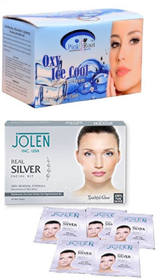 

Pink Root Oxy Ice Bleach 250gand Jolen Real Silver Kit 50g(Set of 2)
