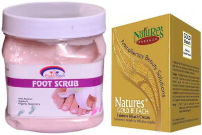 

Pink Root Foot Scrub 500ml, Nature's Essence Gold Bleach 43g(Set of 2)