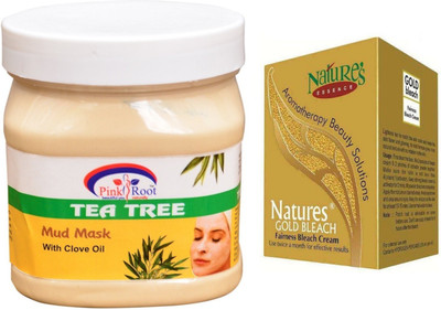 

Pink Root Tea Tree Mud Mask 500ml, Nature's Essence Gold Bleach 43g(Set of 2)