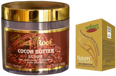 

Pink Root Cocoa Butter Scrub 100gm, Nature's Essence Gold Bleach 43g(Set of 2)