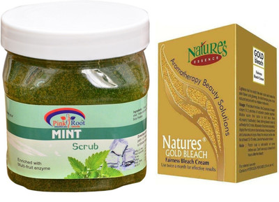 

Pink Root Mint Scrub 500ml, Nature's Essence Gold Bleach 43g(Set of 2)