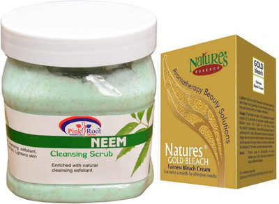 

Pink Root Neem Scrub 500ml, Nature's Essence Gold Bleach 43g(Set of 2)