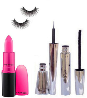 

Professional kit Eyelashes, Matte Finish Longlasting Lipstick & Brooke Candy Eyeliner , Mascara(Set of 4)