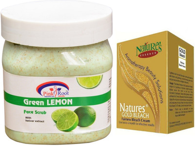 

Pink Root Green Lemon Scrub 500ml, Nature's Essence Gold Bleach 43g(Set of 2)