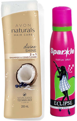 

Avon Anew naturals divine shine shampoo & conditioner 200 ml With one sparkle perfume spray 150 ml(Set of 2)