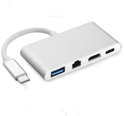 

Microware 4-in-1 USB 3.1 Type-C to 4K HDMI, USB 3.0, RJ45 Ethernet Port, Type-C Adapter Charger - Silver HDMI Adapter(Compatible with Macbook, Silver)