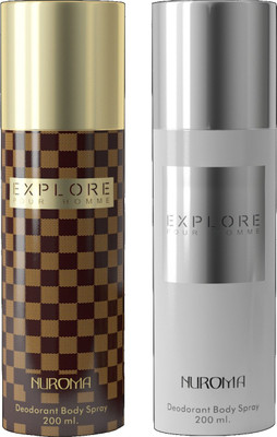 

NUROMA EXPLORE POUR HOMME BROWN & EXPLORA POUR HOMME WHITE DEODORANT BODY SPRAY LONG LASTING 200ML+200ML PACK OF 2 PC Body Spray - For Men & Women(400 ml, Pack of 2)