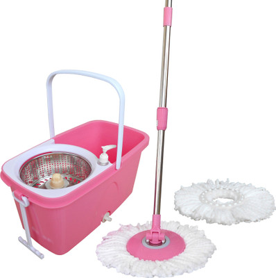 

Fashion Rokz Spin & Built in Wringer steel Basket Pink Wet & Dry Mop(Pink)
