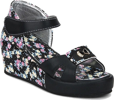 Glitzy Galz Girls Velcro Wedges(Black