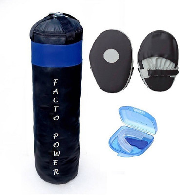 

FACTO POWER 5.0 Feet Long, PU Material, Black and Blue Color, Unfilled with Hanging Straps, Pair of Black Color Straight Coacher Pad and Blue Color Mouth Guard Gym & Fitness Kit