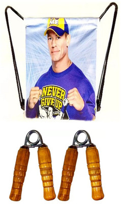 

Monika Sports string bag purple + 2 pc wooden hand grip for exercise Home Gym Kit