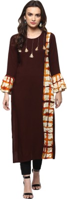 IVES Women Checkered Straight Kurta(Brown)