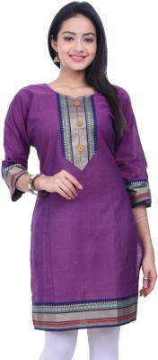 Purabi Women Solid Straight Kurta(Purple)