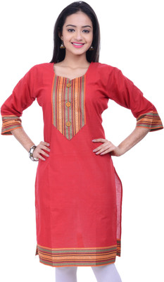 

Purabi Casual Self Design Women's Kurti(Red