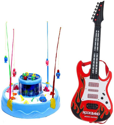 

New Pinch combo of Rotating Magnetic Fishing Game with Musical Instrument Guitar toy For Kids(Multicolor)