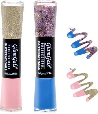 

GlamGals combo of 2 Glitterati Nail Polish Light Pink, Blue(Pack of 2)